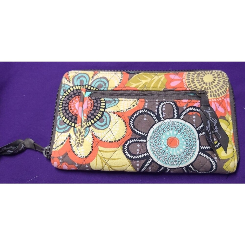 Vera Bradley Zipper Wallet Retired Flower Shower 2014 Brown Yellow Mint Orange